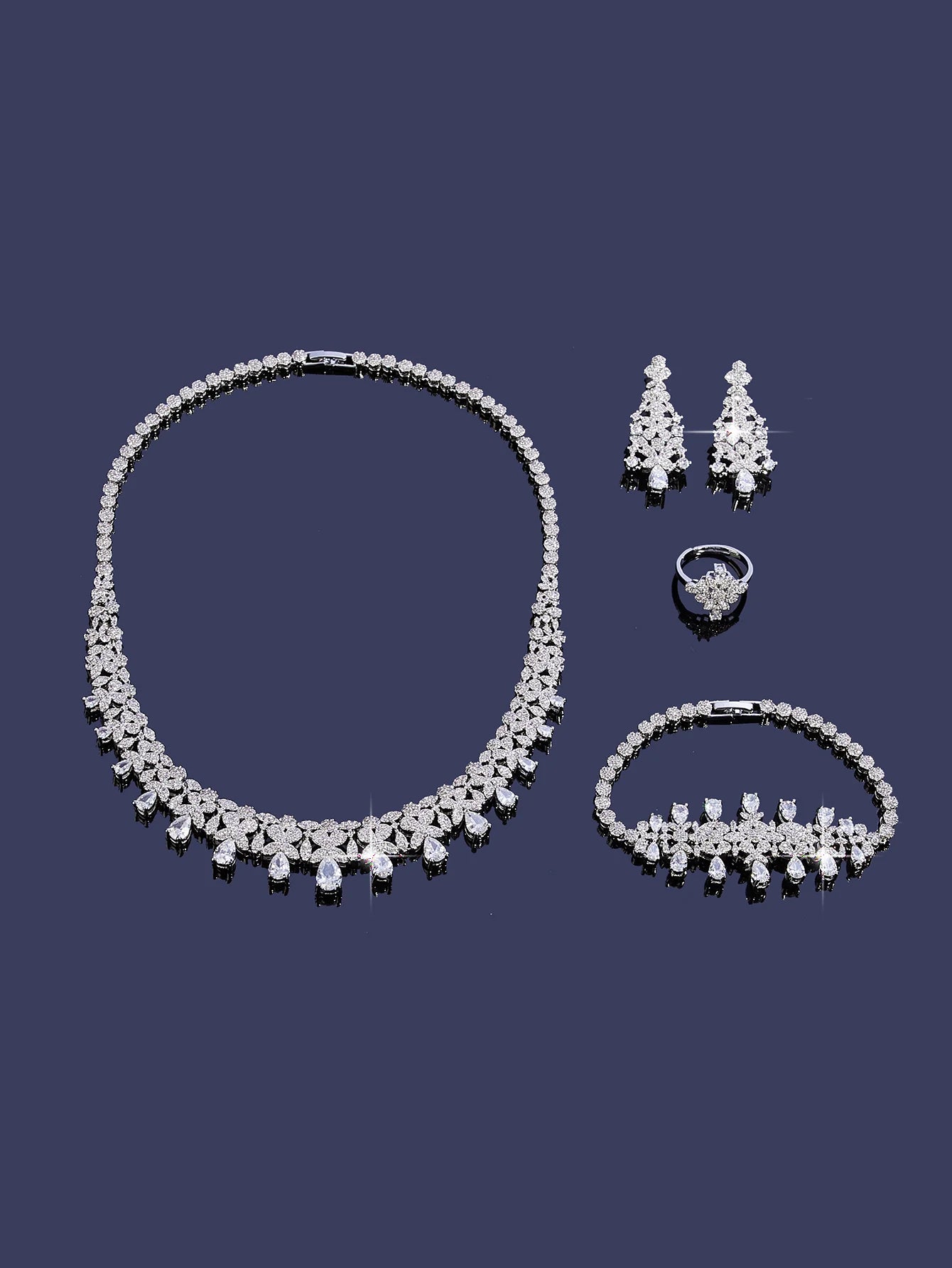 4pcs Bridal Cubic Zirconia Jewelry Sets For Women Party Luxury Dubai Nigeria CZ Crystal Wedding Jewelry Sets