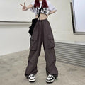 Women Casual Baggy Cargo Pants Solid Low Waist Joggers Tech Pants Drawstring Wide Leg Baggy Trousers Y2K Streetwear Sweatpants - Azara