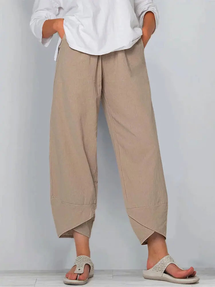Vintage Print Women Pants Fashion Irregular Casual High Waist Elastic Waist Straight Loose Trousers Summer Lady Cargo Pantalon - Azara