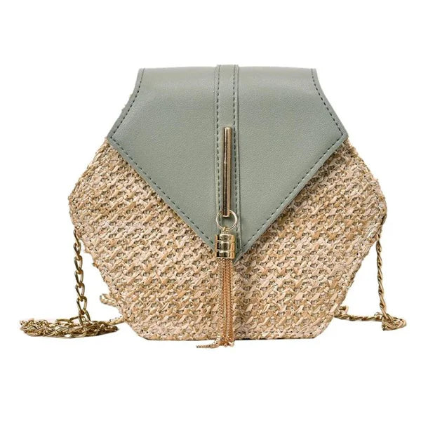 Hexagon Mulit Style Straw+leather Handbag Women Summer Rattan Bag Handmade Woven Beach Circle Bohemia Shoulder Bag