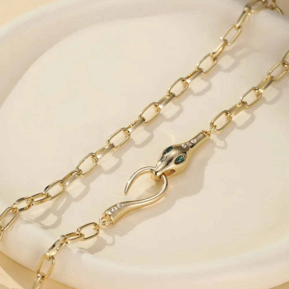 Fashion Zirconia Snake Design Women's Pendant Necklace Stainles Steel Gold Plated Paperclip Chain Jewelry Hot Sales