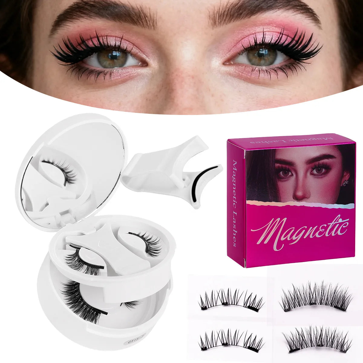 New 2 Pairs Magnetic Fake Eyelashes Set No Glue Needed Faux Lashes Reusable False Eyelashes with Magnetic Tweezers Makeup Tool