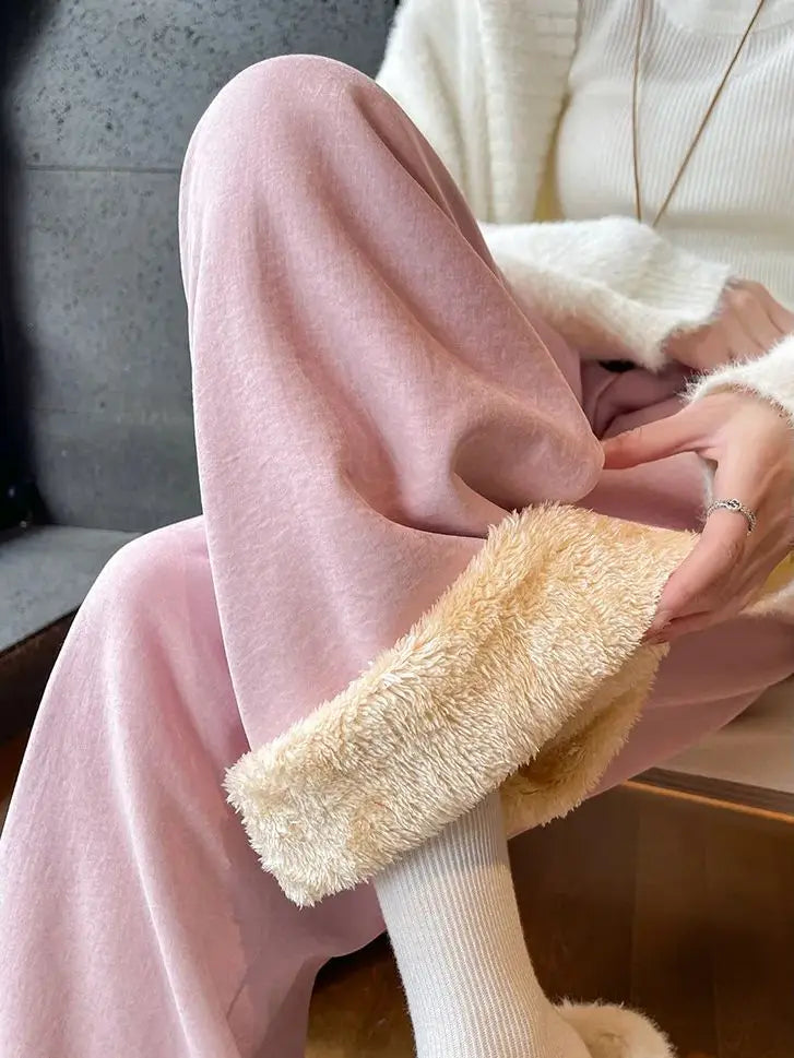 Women's Wide-Leg Trousers Autumn Winter Thick Straight-Leg Corduroy Trousers Versatile Breathable Warm Ideal Petite Frames - Azara