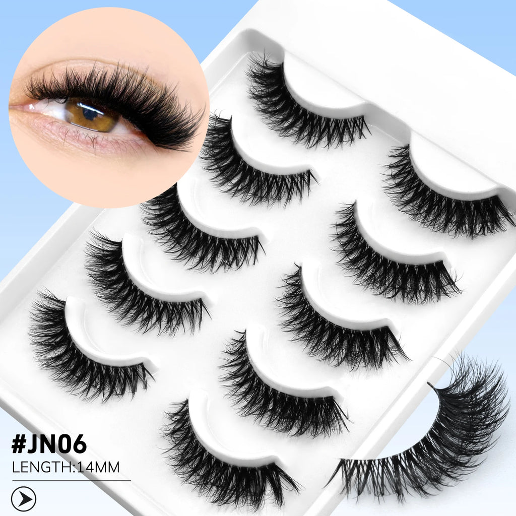 LASVIREY Cat Eye Lashes Natural Fluffy False Eyelashes Soft Wispy Natural Long Faux Mink Lashes Clear Band Lashes Extension