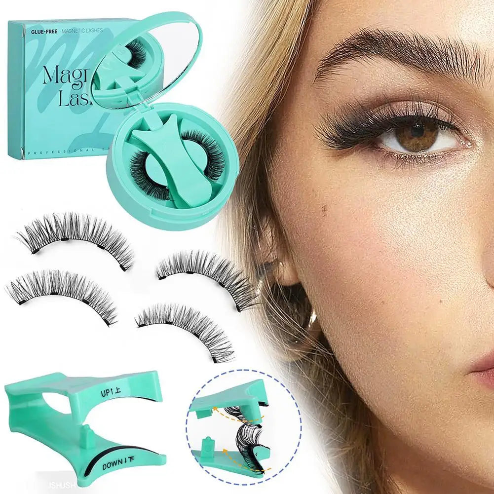 Magnetic Fake Eyelashes Set Reusable 3D Glue-free Waterproof Natural False Eyelashes With Travel-friendly Applicator