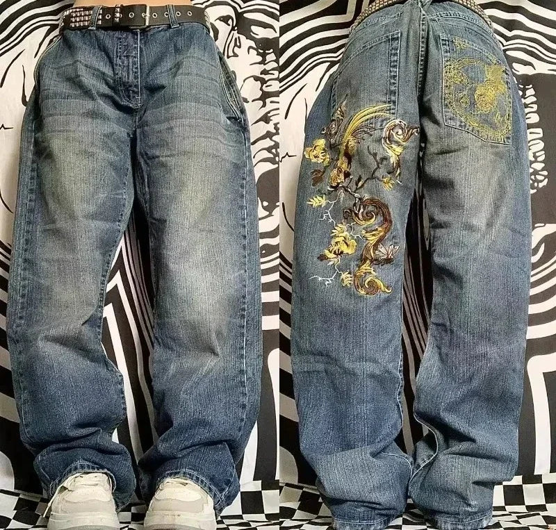 Y2K Gothic Oversized Jeans Unisex High Street Japanese Fashion Retro Wide Pants Harajuku Hip-Hop Street Work Pants - Azara