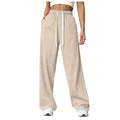 Women New Elastic Waist Pants with Side Pockets Fleece Lined Thick Wide Leg Sweatpants Pure Color Straight Cut