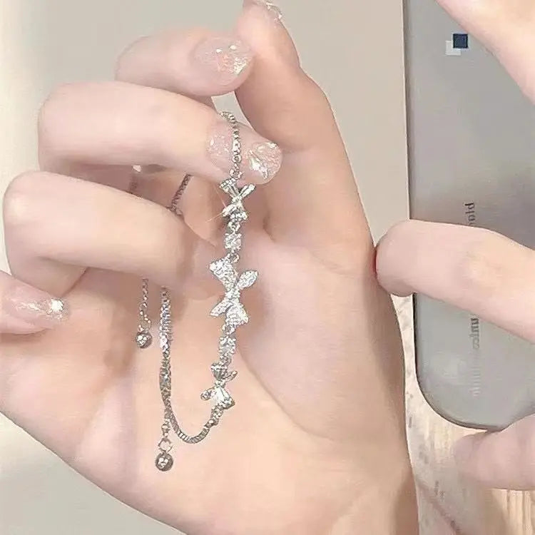 Elegant Crystal Flowers Bracelet For Women Y2K Sweet Girls Moon Cherry Blossom Bow Zircon Bracelets Luxury Designer Jewelry Gift