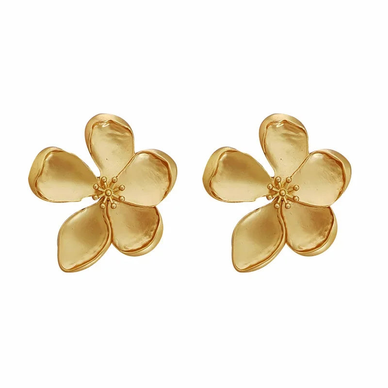 2024 Gold Color Matte Texture Metal Flower Retro Earrings for Women Girls Personalized Fashionable Party Jewelry Birthday Gifts