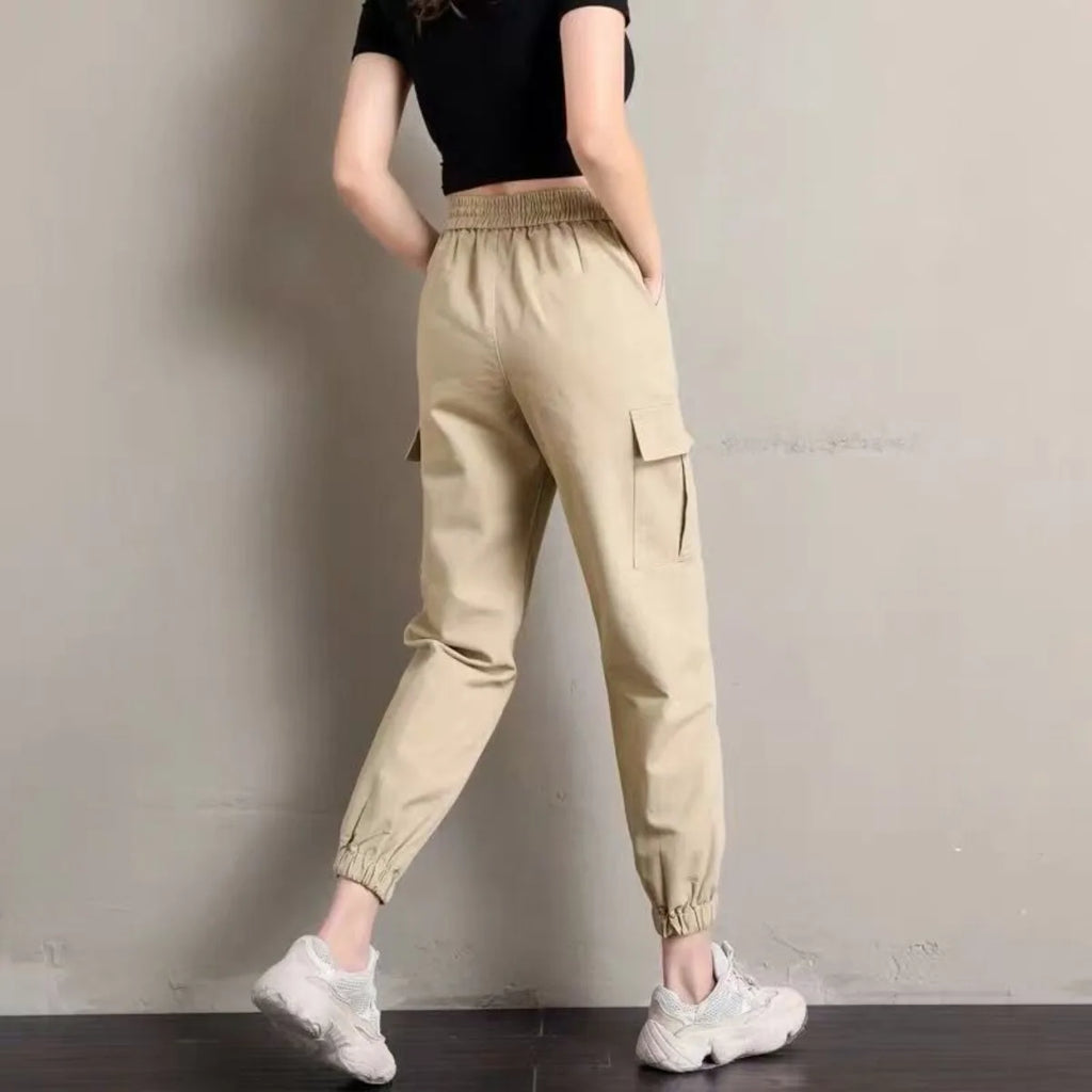 Women Pants Thin Style New Solid Casual Pockets Wide Leg Trousers Drawstring Fashion Ladies Straight Pants Versatile Trend - Azara