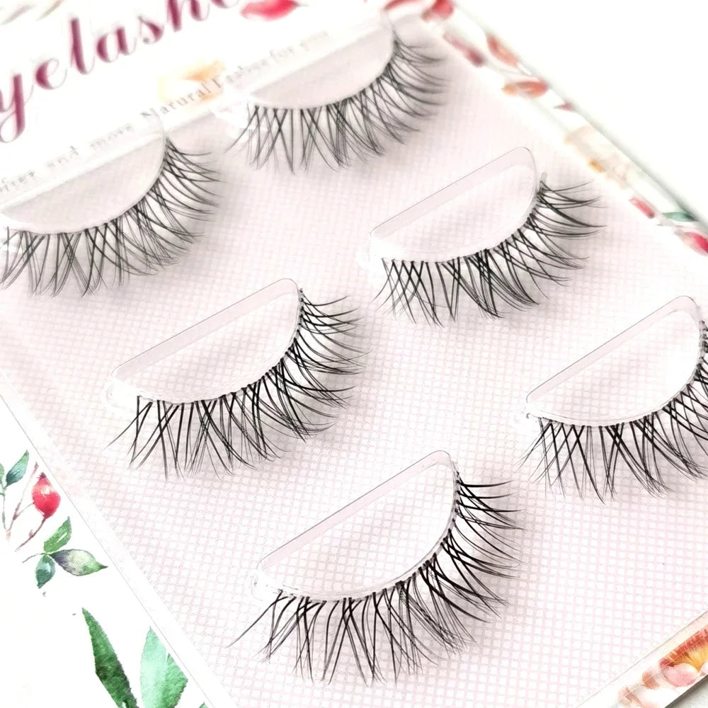 3pairs short Mink Lashes 3D Mink Eyelashes Invisible Band Natural Black Mink False Eyelash Full Strip cilios posticos Reusable