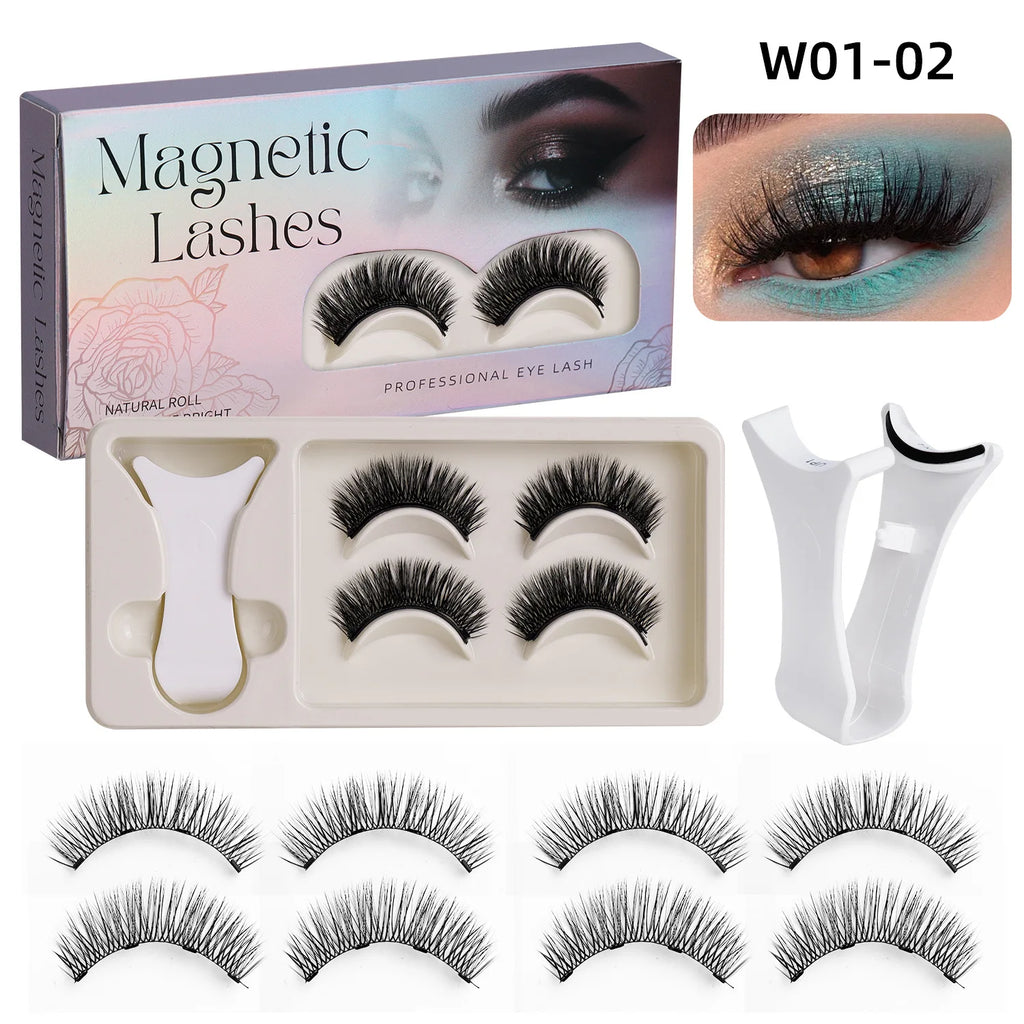 Hot 2 Pair Magnetic Eyelashes Handmade Fluffy Faux Mink Lashes Reusable Natural False Eyelashes and Magnetic Tweezers Set Makeup