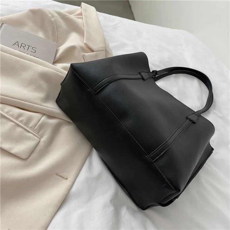 Large Capacity Women's Bag, New Soft Leather Tote Bag, Casual and Versatile Single Shoulder Bags for Woman Korean Style Handbags