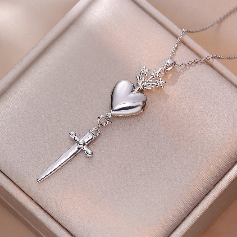 Trendy Heart Stainless Steel Zirconia Necklaces For Women Girls Love Gold Color Metal Necklace Party Birthday Daily Jewelry