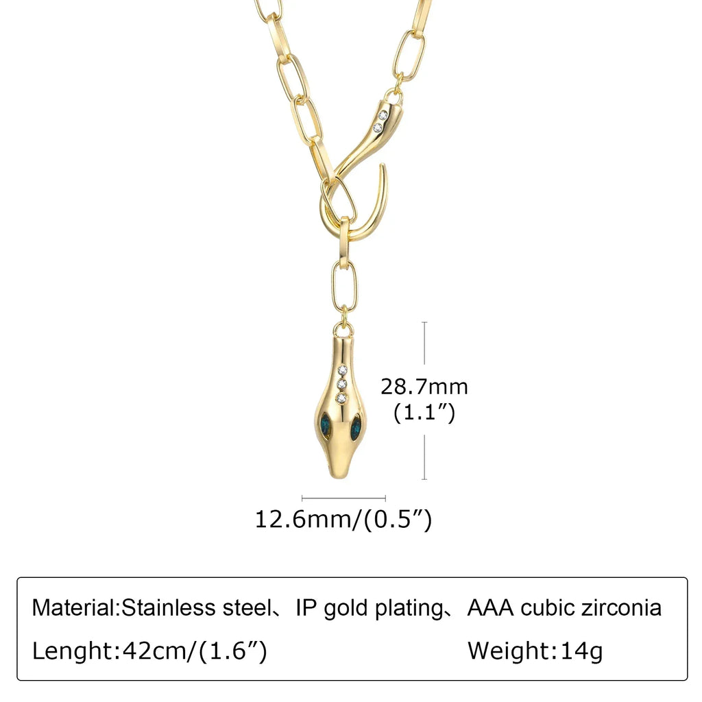 Fashion Zirconia Snake Design Women's Pendant Necklace Stainles Steel Gold Plated Paperclip Chain Jewelry Hot Sales