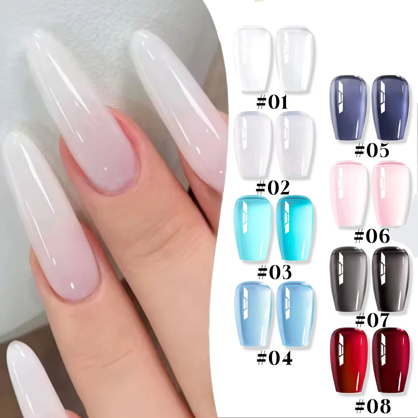 10ml 1-30pcs Jelly Nude Clear Black Gel Polish Translucent Pink Milky White Nail Gel Manicure UV LED Semi Permanent Nail Polish