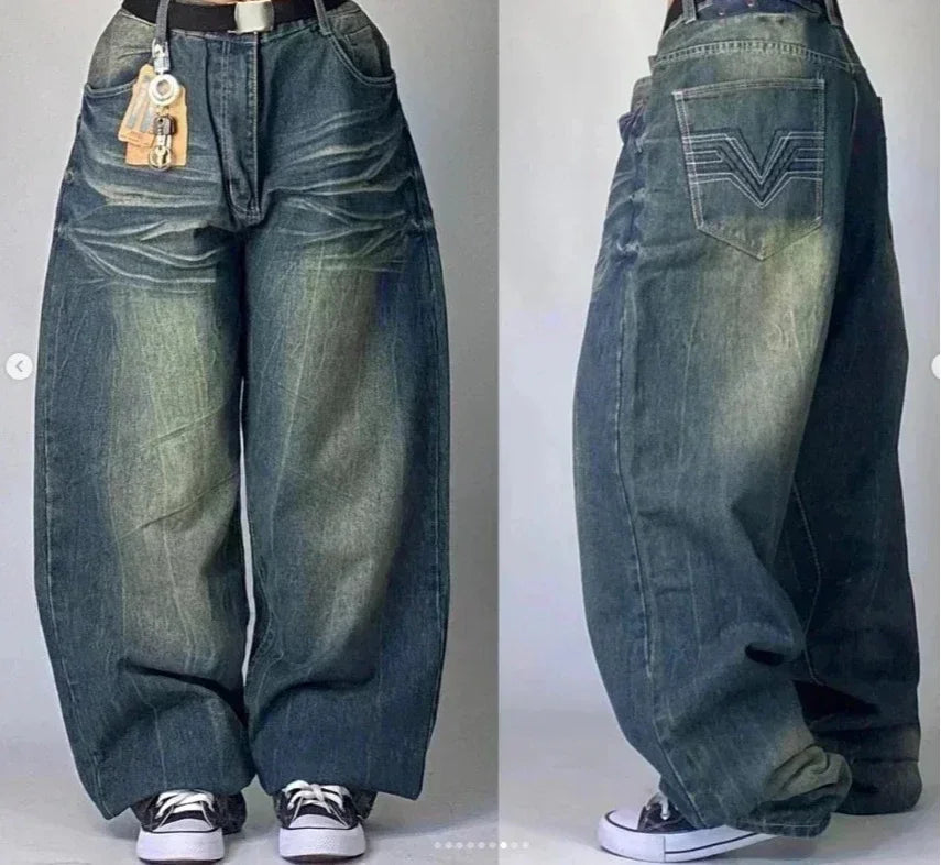 Y2K Gothic Oversized Jeans Unisex High Street Japanese Fashion Retro Wide Pants Harajuku Hip-Hop Street Work Pants - Azara