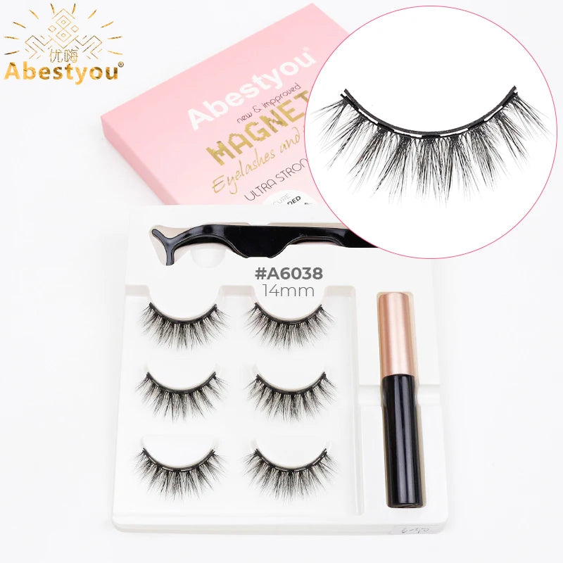 Abestyou Micro 5 Magnets Natural Long 3d 3pairs False Mink Magnetic Lashes With Eyeliner Tweezers Eyelashes Holder Makeup Kits