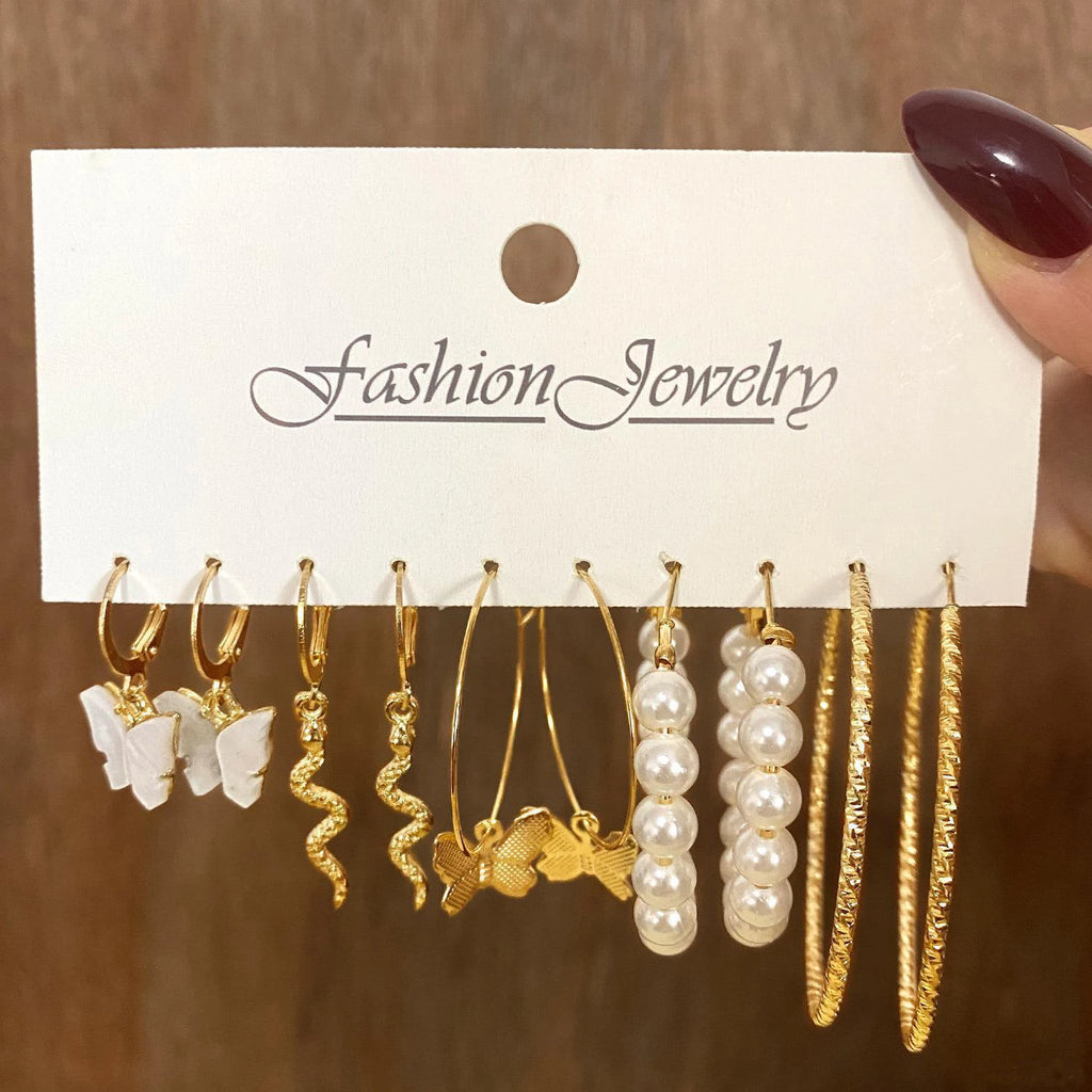 LATS Bohemian Snake Butterfly Drop Earrings Set For Women Pearl Acrylic Dangle Earrings 2021 Trend Set of Earrings Jewelry
