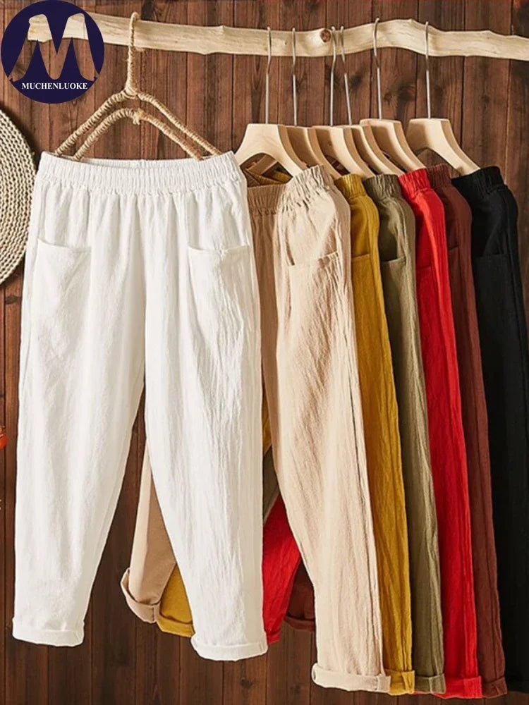 Women Pants High Waist 2023 Summer New Slim Elastic Waist Straight Tube Harun Pant Korean Fashion Leisure Loose Women's Pants - Azara
