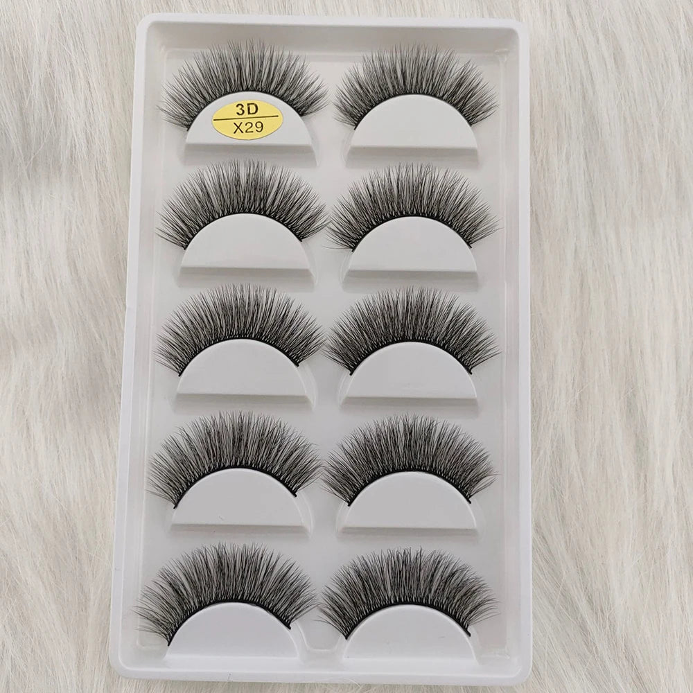 3D Mink False Eyelashes 5 Pairs Fluffy Volume Wispy Lashes Natural Looking  Strip Clusters for Party Daily Natural Nude Makeup