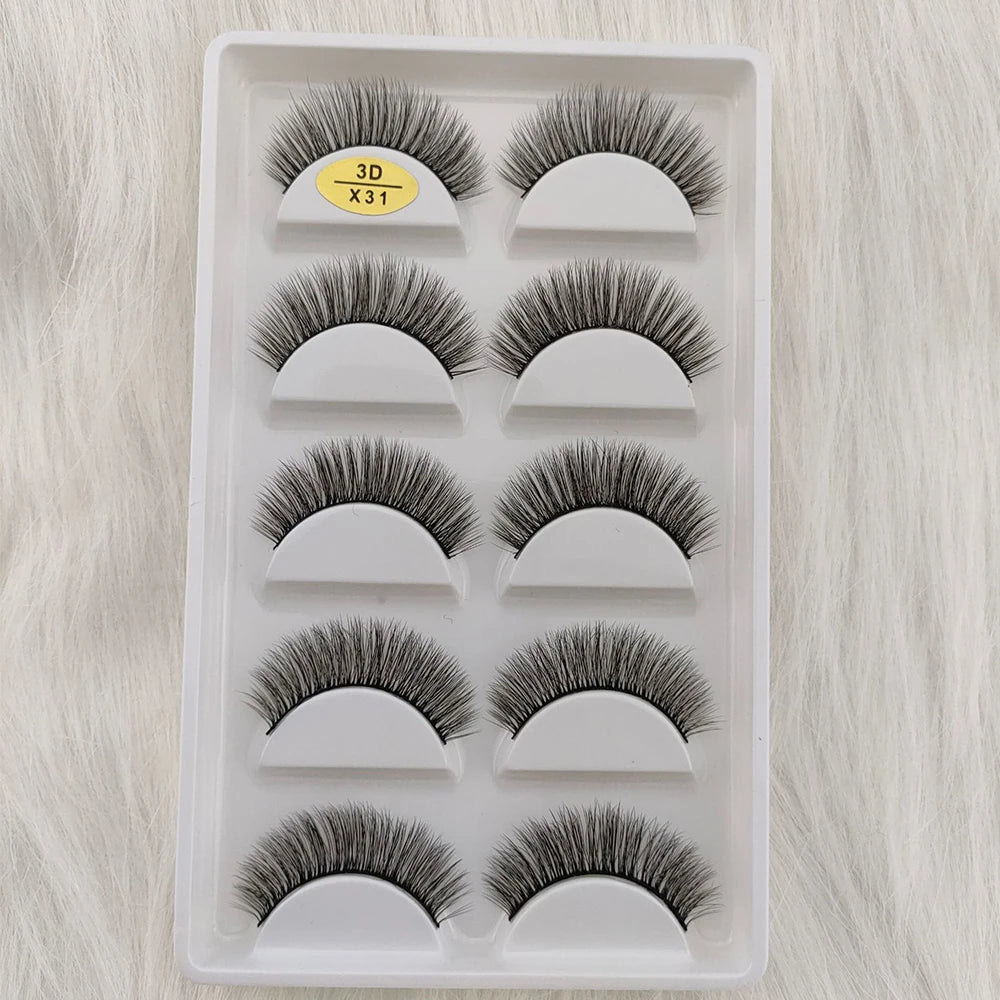 3D Mink False Eyelashes 5 Pairs Fluffy Volume Wispy Lashes Natural Looking  Strip Clusters for Party Daily Natural Nude Makeup