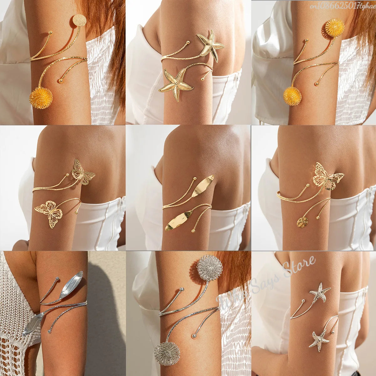 Fashion Metal Starfish Cuff Bracelets for Women Punk Gold Color Geometric Personality Opening Adjustable Arm Bracelets Jewelry