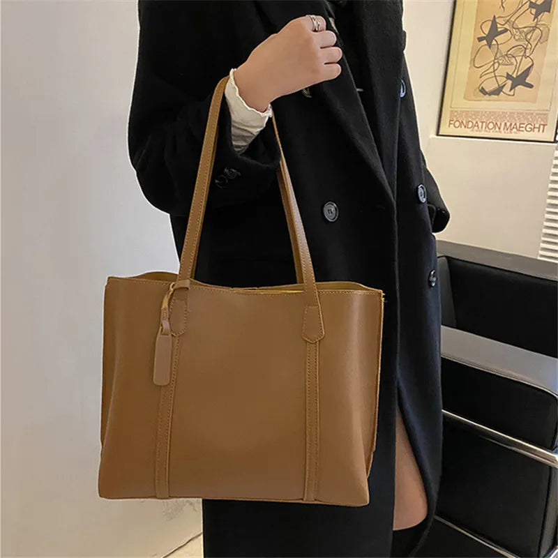 Large Capacity Women's Bag, New Soft Leather Tote Bag, Casual and Versatile Single Shoulder Bags for Woman Korean Style Handbags