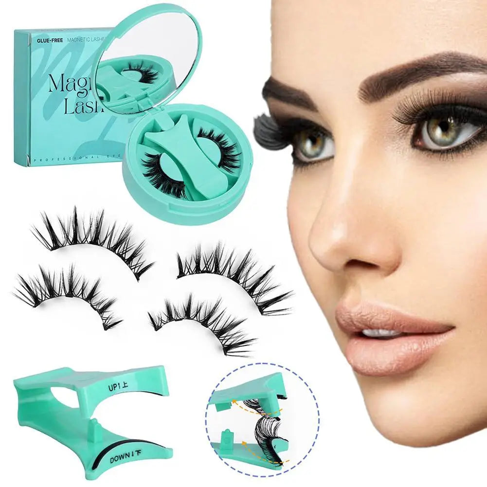 Magnetic Fake Eyelashes Set Reusable 3D Glue-free Waterproof Natural False Eyelashes With Travel-friendly Applicator