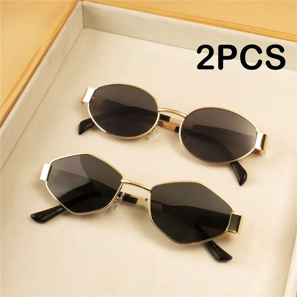 2PCS  Vintage Punk Style Sunglasses  Retro Round Metal Frame Women Sun Glasses Fashion Eyewear