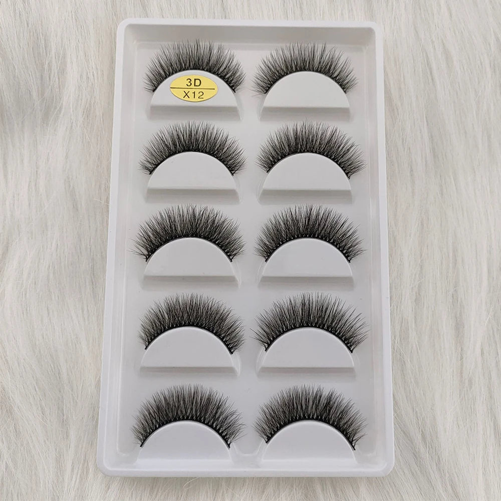 3D Mink False Eyelashes 5 Pairs Fluffy Volume Wispy Lashes Natural Looking  Strip Clusters for Party Daily Natural Nude Makeup