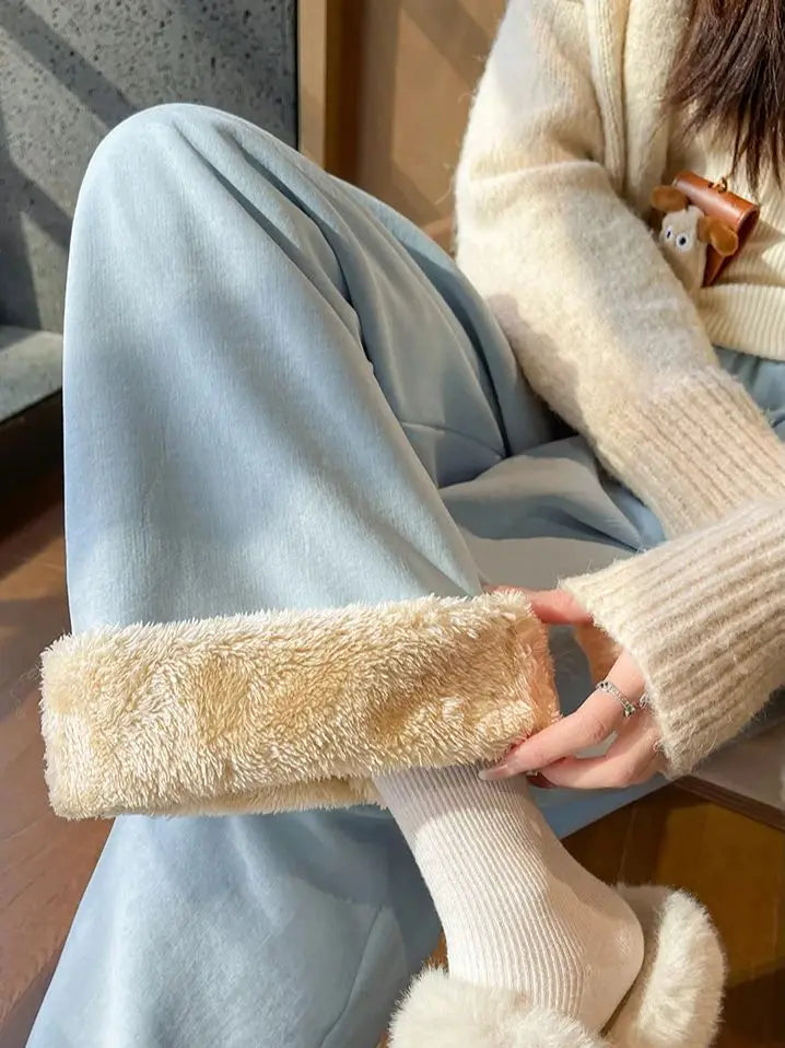 Women's Wide-Leg Trousers Autumn Winter Thick Straight-Leg Corduroy Trousers Versatile Breathable Warm Ideal Petite Frames - Azara