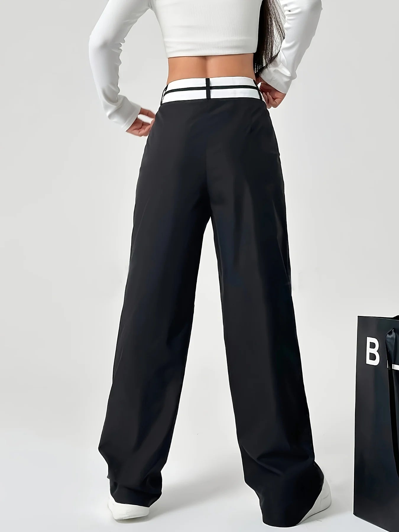Women's Fashion High-Waisted Straight Elegant Pants Ladies Casual Solid Color Vintage Slimming Straight Leg Trousers - Azara