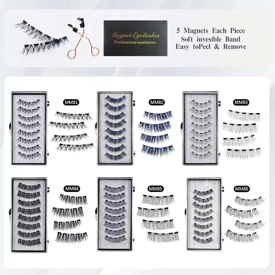 8Pcs Magnetic Eyelashes No Glue Needed Magnetic False Eyelashes with Applicator Reusable Thick Natural Effect 5 magnets Lashes