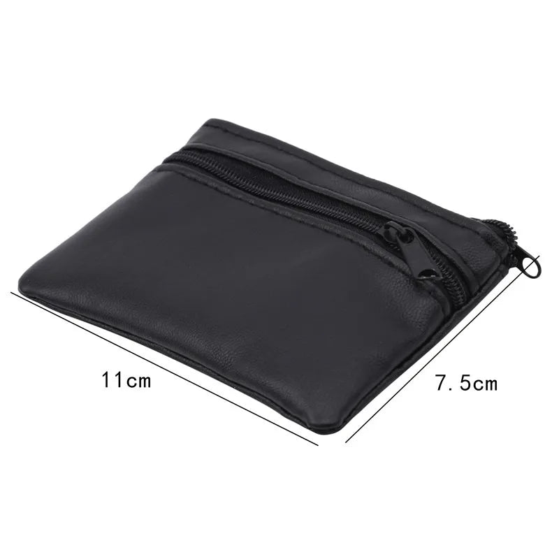 Black Leather Coins Purse Suitable For Men Women Mini Zipper Wallets Small Purses Female Purses Casual Card Holder Key Holders