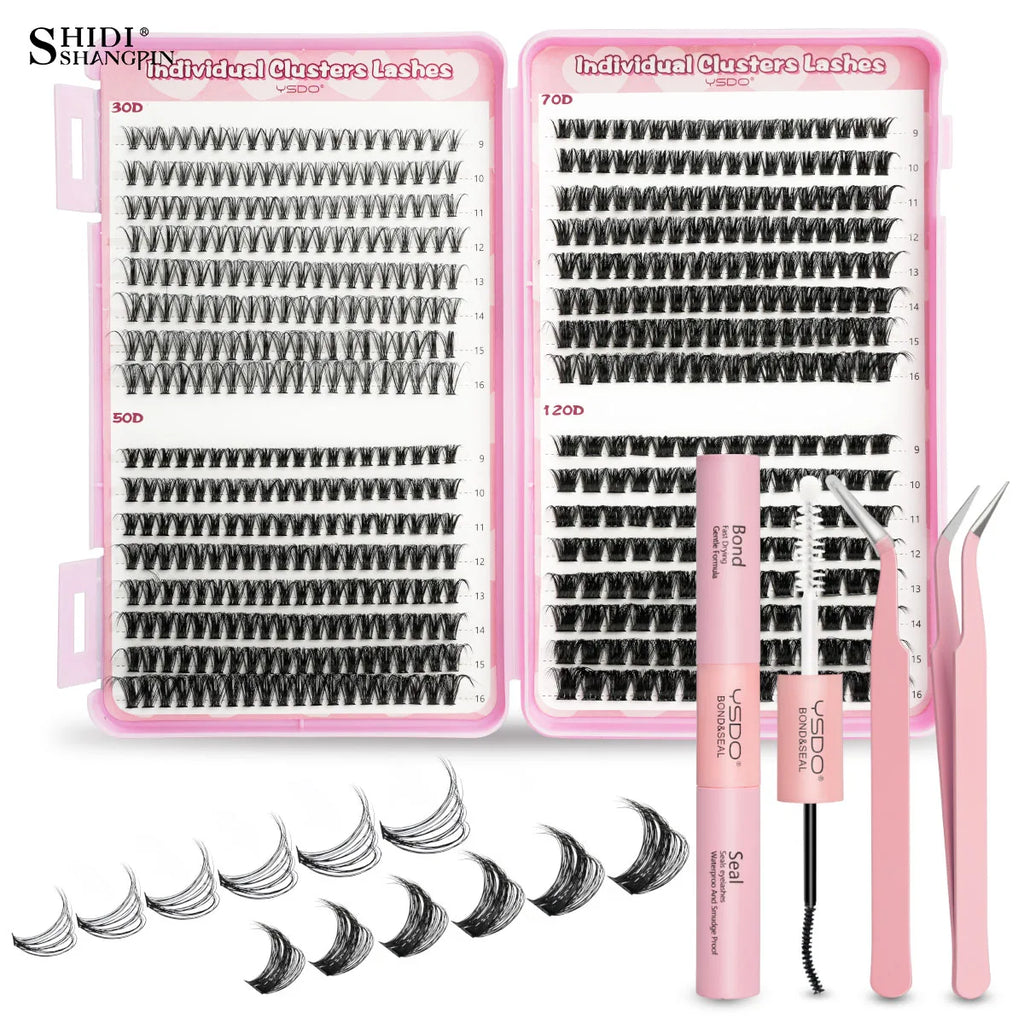 14/32 Rows Individual Lashes Kit Cluster Eyelash Diy Lash Extension Kit Cluster Lashes With Bond and Seal Glue Remover tweezer