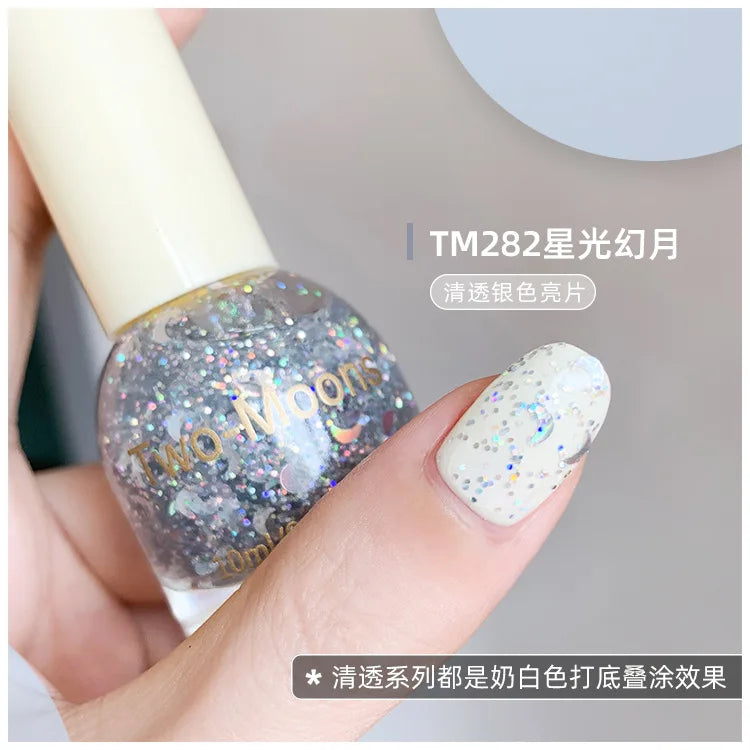 TWO-MOONS Aurora Nail Polish Series 10ml No-bake Semi Permanent With Polarization Light Fine Flash Natural Dry Nail Polish