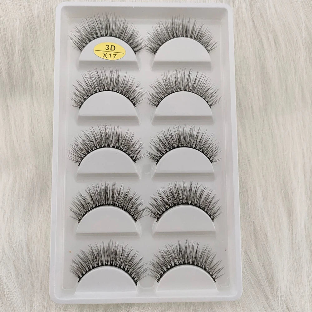3D Mink False Eyelashes 5 Pairs Fluffy Volume Wispy Lashes Natural Looking  Strip Clusters for Party Daily Natural Nude Makeup