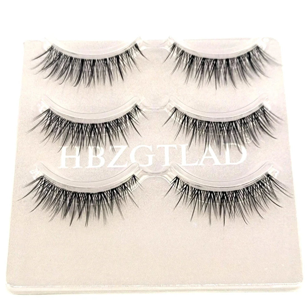 3pairs short Mink Lashes 3D Mink Eyelashes Invisible Band Natural Black Mink False Eyelash Full Strip cilios posticos Reusable