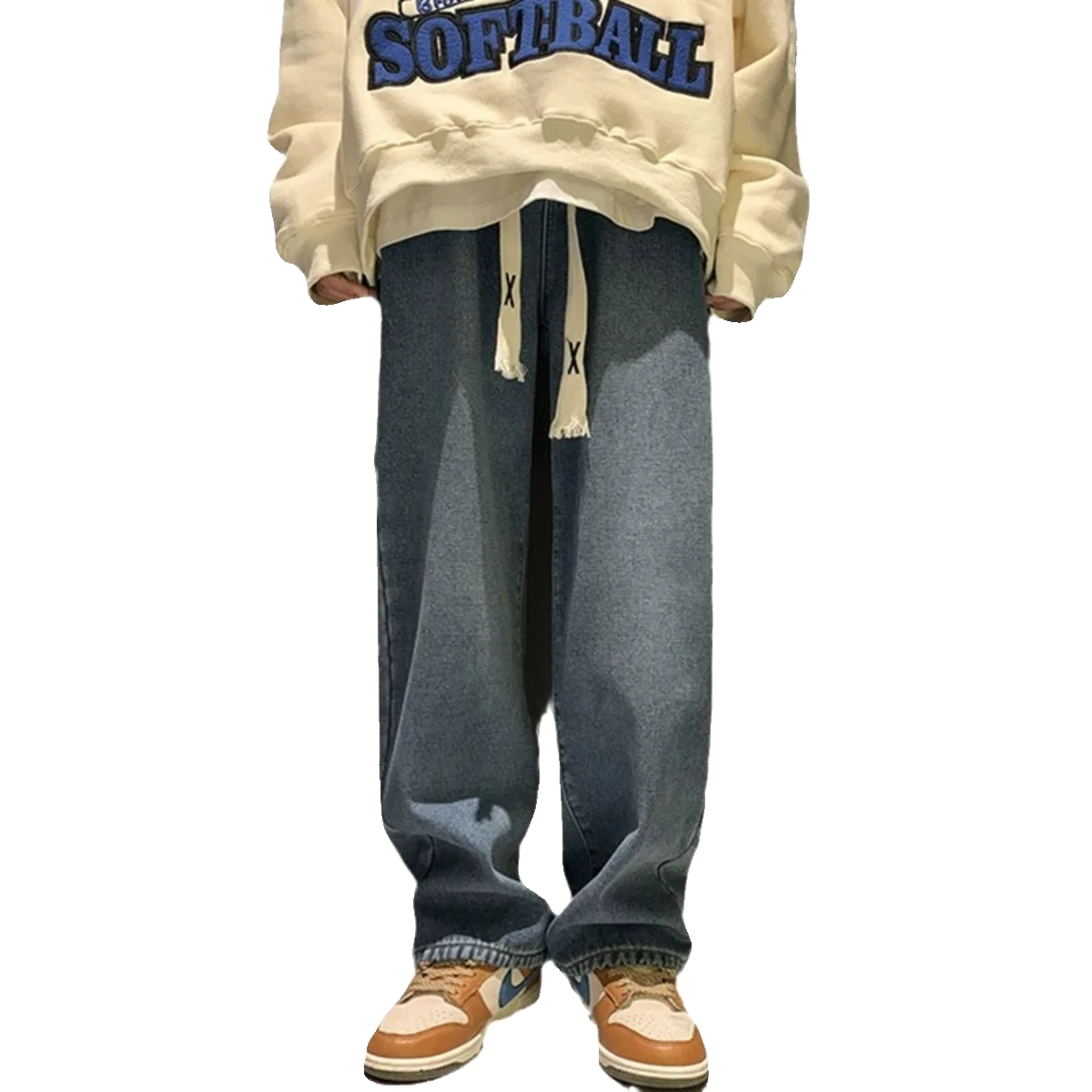 Thiened Fce Dstring Wide Leg High Waist Straight Jeans Women Winter New Sle Warm Loose Fit Trousers Cotton Denim - Azara