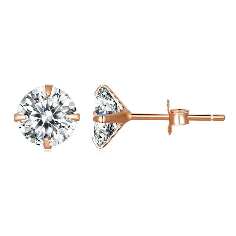 Bamoer CZ Stud Earrings 925 Sterling Silver Platinum Plated Round Cubic Zirconia Hypoallergenic Barbell Earrings 4-7mm