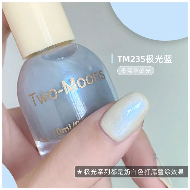 TWO-MOONS Aurora Nail Polish Series 10ml No-bake Semi Permanent With Polarization Light Fine Flash Natural Dry Nail Polish