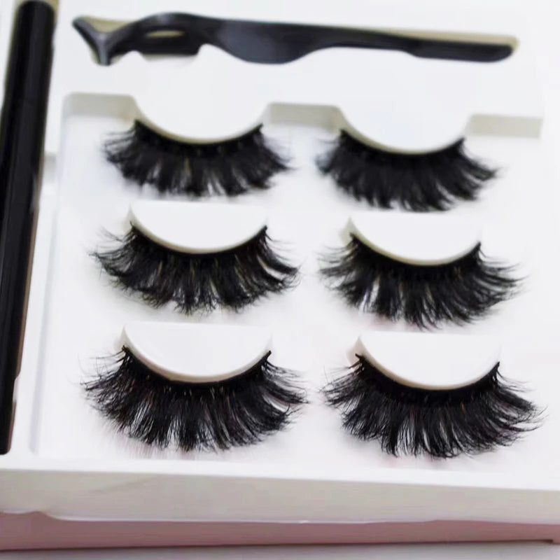 3 pairs of magnetic eyeliner pencil sets, with thick false eyelashes, easy to apply and difficult to take off makeup