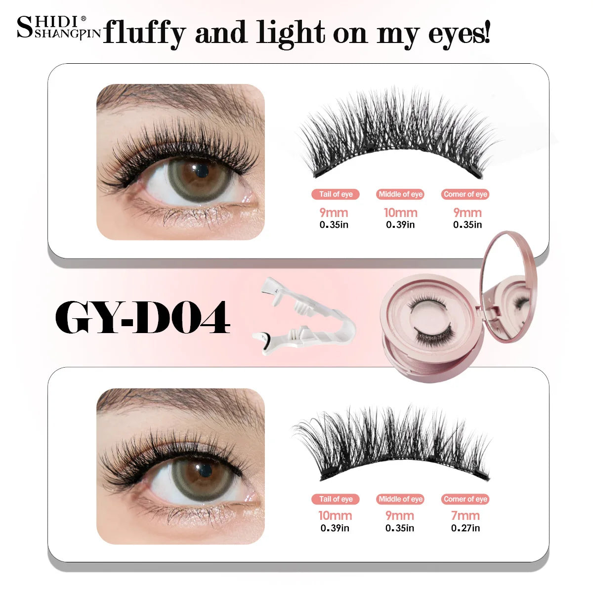 2 Pairs Magnetic Eyelash Natural Look Fluffy False Eyelashes Reusable Magnetic Eyelash Set with Applicator No Glue Need Makeup