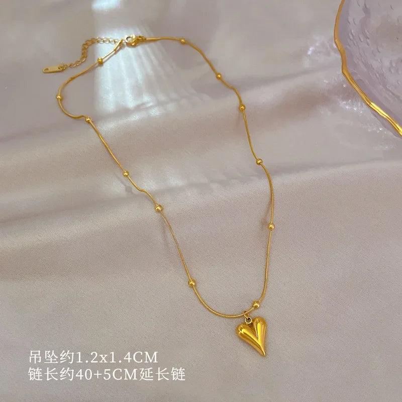 Trendy Heart Stainless Steel Zirconia Necklaces For Women Girls Love Gold Color Metal Necklace Party Birthday Daily Jewelry