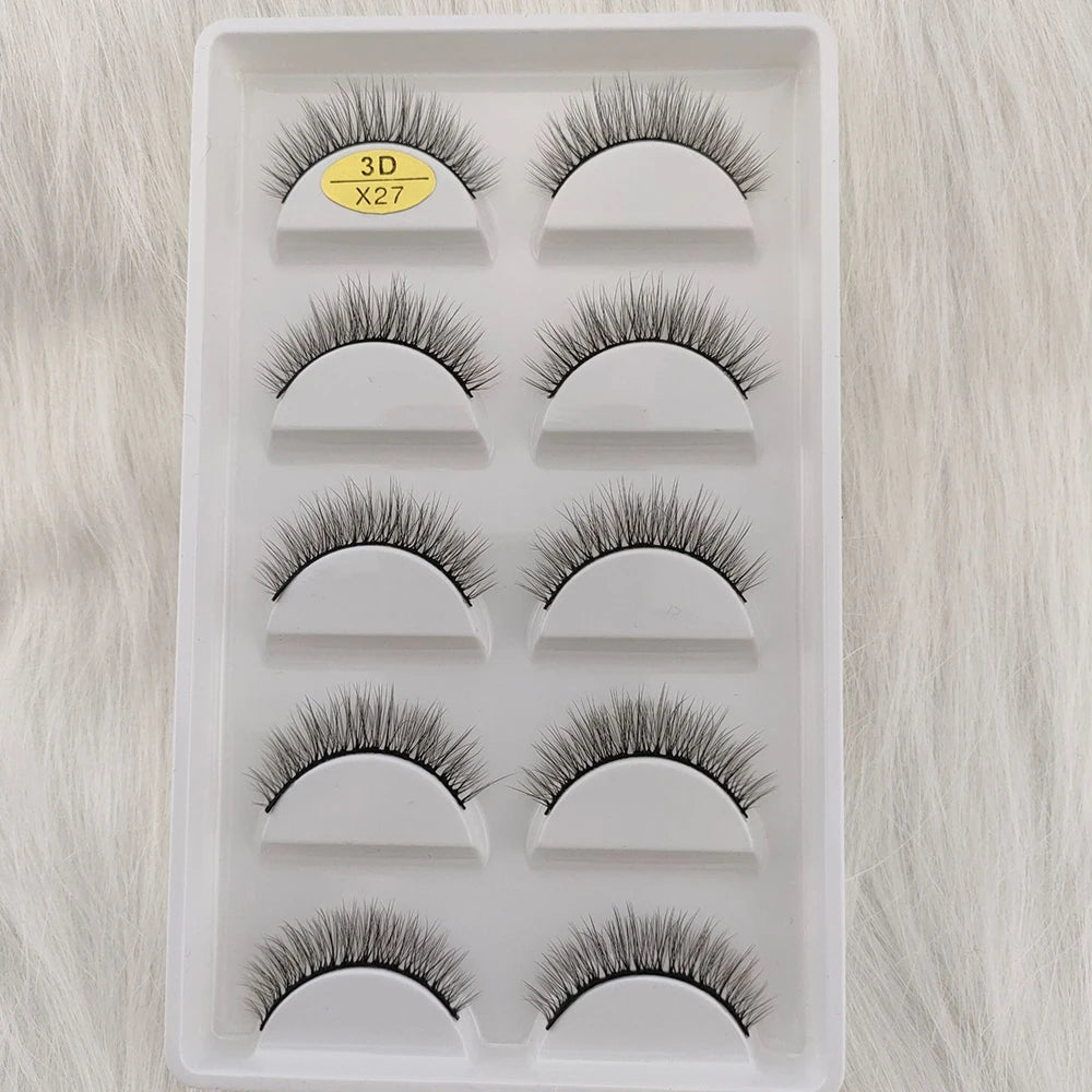 3D Mink False Eyelashes 5 Pairs Fluffy Volume Wispy Lashes Natural Looking  Strip Clusters for Party Daily Natural Nude Makeup