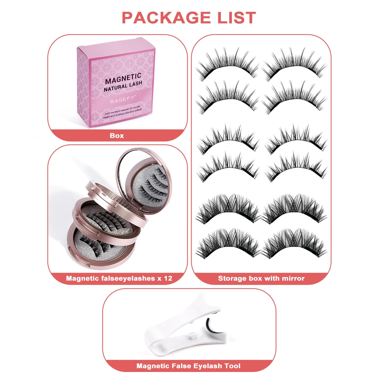 MAGEFY 3 Pairs Magnetic Eyelashes with Applicator Glue Free Reusable Magnetic Lashes Multiple Styles Natural Anime Magnetic Lash