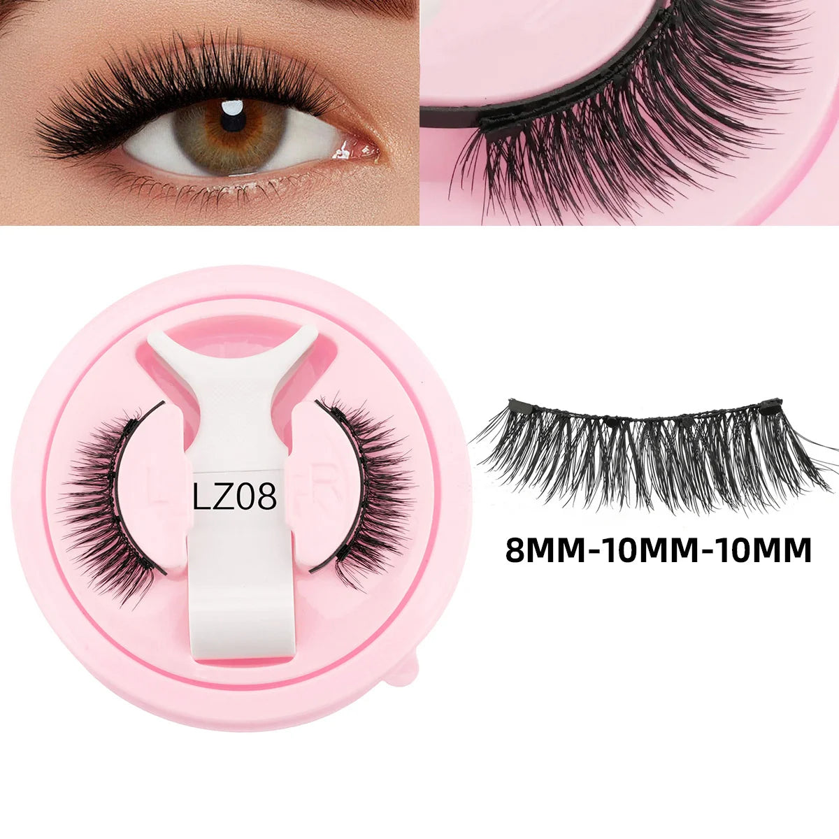 2Pairs Magnetic Fake Lashes Kit 3D Magnet Band Wispy Soft Natural Fluffy Reusable False Mink Eyelashes No Glue Needed Make Up