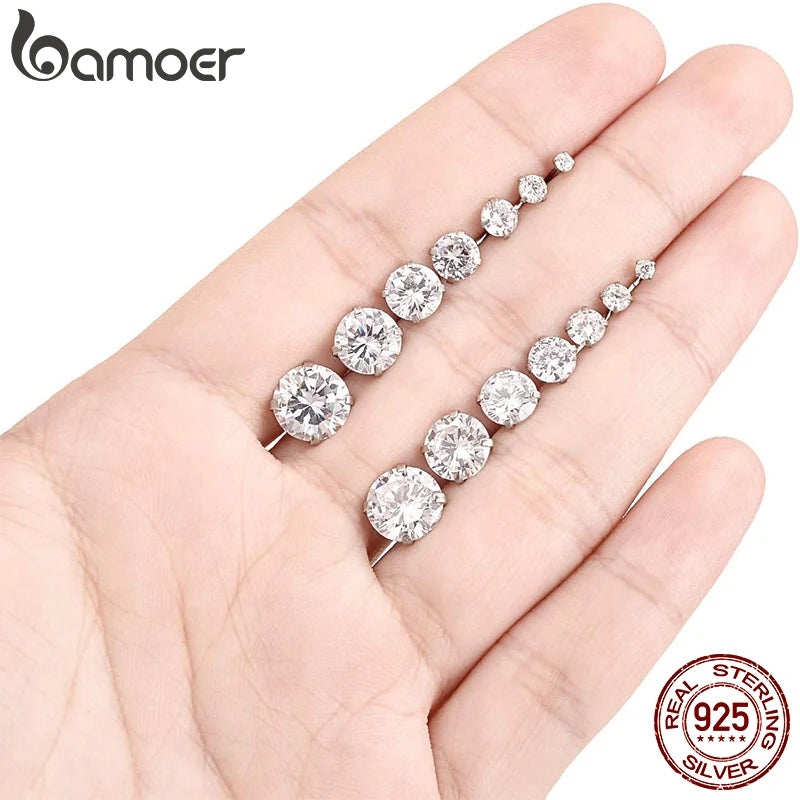 Bamoer CZ Stud Earrings 925 Sterling Silver Platinum Plated Round Cubic Zirconia Hypoallergenic Barbell Earrings 4-7mm