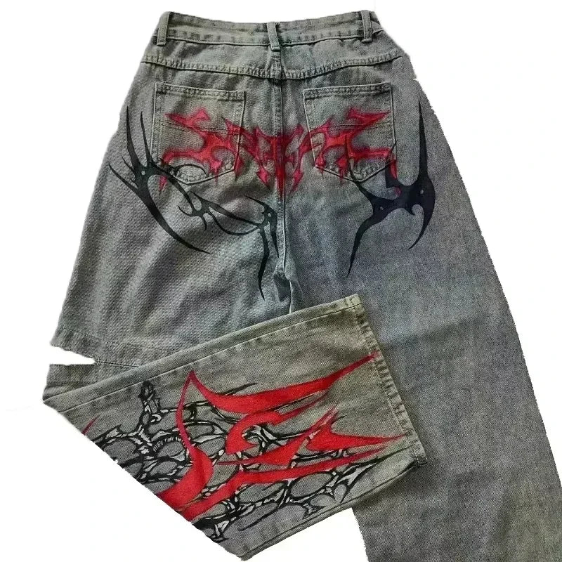Y2K Gothic Oversized Jeans Unisex High Street Japanese Fashion Retro Wide Pants Harajuku Hip-Hop Street Work Pants - Azara